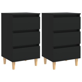 Mesitas de noche 2 uds patas madera maciza negro 40x35x69 cm Mesitas de noche 2 uds patas madera maciza negro 40x35x69 cm