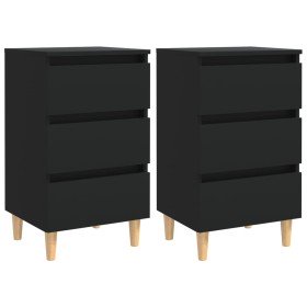Mesitas de noche 2 uds patas madera maciza negro 40x35x69 cm Mesitas de noche 2 uds patas madera maciza negro 40x35x69 cm