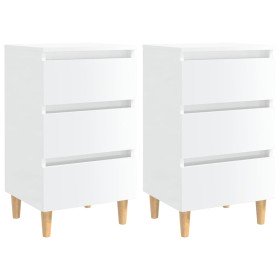 Mesita de noche patas madera 2 uds blanco brillo 40x35x69 cm Mesita de noche patas madera 2 uds blanco brillo 40x35x69 cm