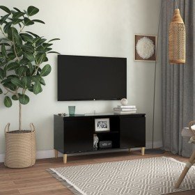 Mueble de TV con patas de madera maciza negro 103,5x35x50 cm Mueble de TV con patas de madera maciza negro 103,5x35x50 cm