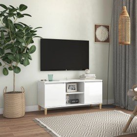 Mueble de TV patas madera pino blanco con brillo 103,5x35x50 cm Mueble de TV patas madera pino blanco con brillo 103,5x35x50 cm