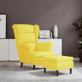 Sillón orejero con taburete terciopelo amarillo mostaza