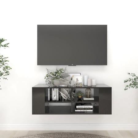 Mueble pared TV madera contrachapada negro brillo 102x35x35 cm en Muebles TV | Comprar online en Foro24