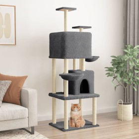 Rascador para gatos con postes de sisal gris oscuro 180 cm
