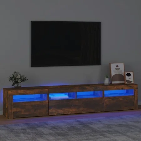Mueble de TV con luces LED color roble ahumado 210x35x40 cm de vidaXL, Muebles TV - Ref: Foro24-3152735, Precio: 152,65 €, De...