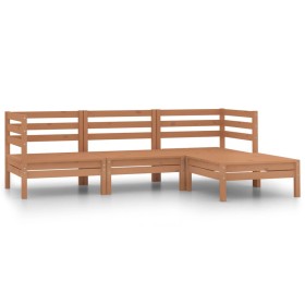 Set de muebles de jardín 4 pzas madera maciza pino marrón miel Set de muebles de jardín 4 pzas madera maciza pino marrón miel