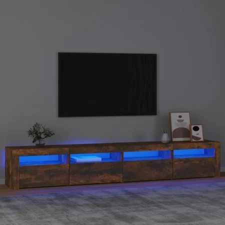 Mueble de TV con luces LED color roble ahumado 240x35x40 cm de vidaXL, Muebles TV - Ref: Foro24-3152767, Precio: 155,04 €, De...