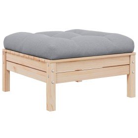 Reposapiés de jardín con cojín madera maciza de pino gris Reposapiés de jardín con cojín madera maciza de pino gris