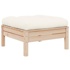 Taburete de jardín con cojín crema madera maciza de pino