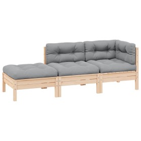 Juego muebles jardín 3 pzas cojines grises madera pino maciza Juego muebles jardín 3 pzas cojines grises madera pino maciza