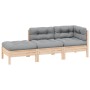 Juego muebles jardín 3 pzas cojines grises madera pino maciza