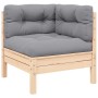 Juego muebles jardín 3 pzas cojines grises madera pino maciza