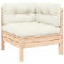 Muebles de jardín 3 piezas madera maciza pino con cojines crema