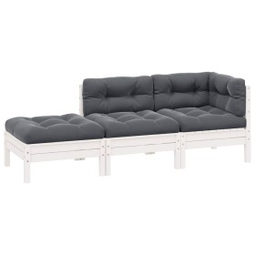 Juego muebles jardín 3 pzas cojines blanco madera pino maciza Juego muebles jardín 3 pzas cojines blanco madera pino maciza