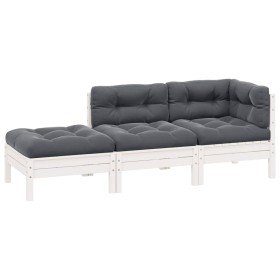 Juego muebles jardín 3 pzas cojines blanco madera pino maciza Juego muebles jardín 3 pzas cojines blanco madera pino maciza