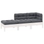 Juego muebles jardín 3 pzas cojines blanco madera pino maciza