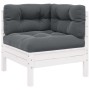Juego muebles jardín 3 pzas cojines blanco madera pino maciza