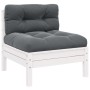 Juego muebles jardín 3 pzas cojines blanco madera pino maciza