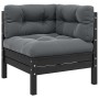 Muebles de jardín 3 pzas con cojines negro madera maciza pino