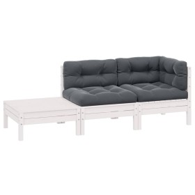 Juego de muebles de jardín 3 pzas y cojines blanco madera pino Juego de muebles de jardín 3 pzas y cojines blanco madera pino