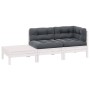 Juego de muebles de jardín 3 pzas y cojines blanco madera pino