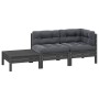 Juego muebles de jardín 3 pzas cojines gris madera pino maciza