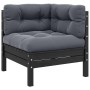 Juego muebles de jardín 3 pzas cojines gris madera pino maciza