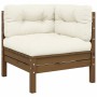 Muebles de jardín 3 piezas madera maciza pino con cojines crema