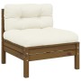 Muebles de jardín 3 piezas madera maciza pino con cojines crema
