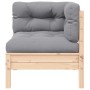 Juego muebles de jardín 3 pzas cojines gris madera pino maciza