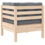 Juego muebles de jardín 3 pzas cojines gris madera pino maciza