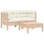Muebles de jardín 3 piezas madera maciza pino con cojines crema