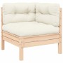 Muebles de jardín 3 piezas madera maciza pino con cojines crema
