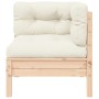 Muebles de jardín 3 piezas madera maciza pino con cojines crema