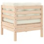 Muebles de jardín 3 piezas madera maciza pino con cojines crema