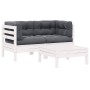 Juego de muebles de jardín 3 pzas y cojines blanco madera pino