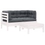 Juego de muebles de jardín 3 pzas y cojines blanco madera pino