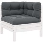 Juego de muebles de jardín 3 pzas y cojines blanco madera pino