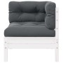 Juego de muebles de jardín 3 pzas y cojines blanco madera pino