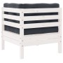 Juego de muebles de jardín 3 pzas y cojines blanco madera pino