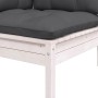 Juego de muebles de jardín 3 pzas y cojines blanco madera pino