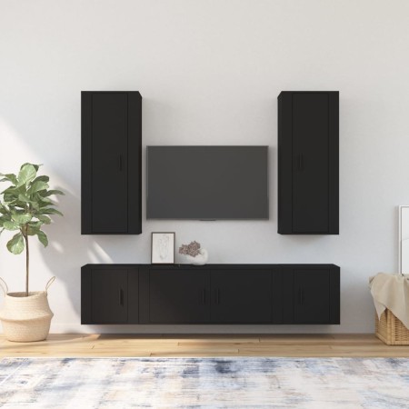 Set de muebles para TV 5 piezas madera contrachapada negro