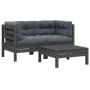 Juego muebles de jardín 3 pzas cojines gris madera pino maciza