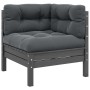 Juego muebles de jardín 3 pzas cojines gris madera pino maciza