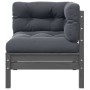 Juego muebles de jardín 3 pzas cojines gris madera pino maciza