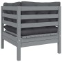 Juego muebles de jardín 3 pzas cojines gris madera pino maciza