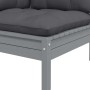 Juego muebles de jardín 3 pzas cojines gris madera pino maciza