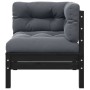 Juego muebles de jardín 3 pzas cojines negro madera pino maciza