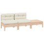 Muebles de jardín 3 piezas madera maciza pino con cojines crema