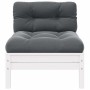Muebles de jardín 3 pzas y cojines blanco madera maciza pino